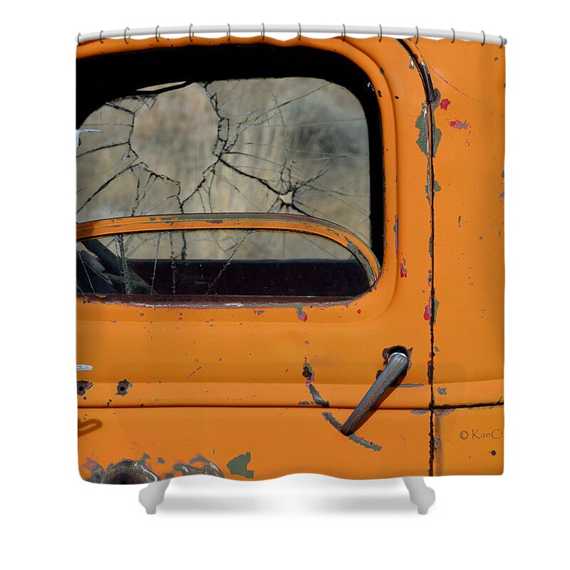 Truck Shower Curtain featuring the photograph Orange Truck Shot Up by Kae Cheatham