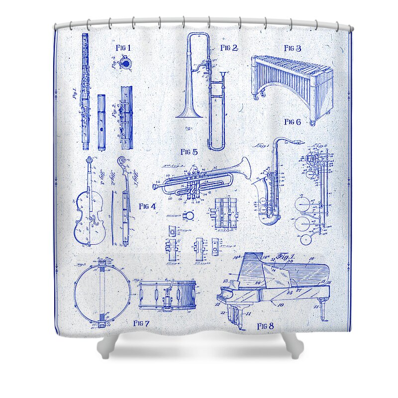 Orchestra Patents Shower Curtain featuring the drawing Orchestra Blueprint Patents by Greg Edwards