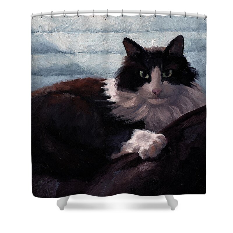 Cat Shower Curtain featuring the painting Oreo by Alice Leggett