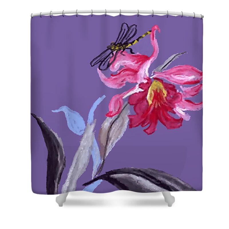 Flower Shower Curtain featuring the painting Oriental Flower Series Purple by Vallee Johnson