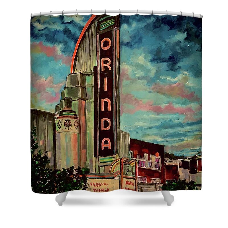 Orinda Shower Curtain featuring the painting Orinda Theater by Joel Tesch