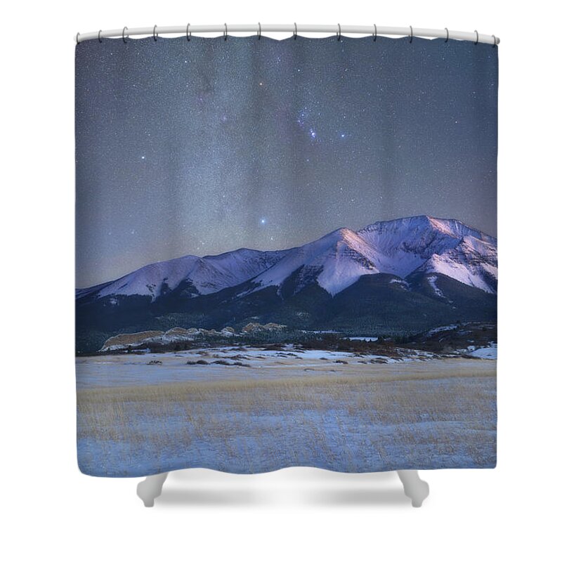 Colorado Shower Curtain featuring the photograph Orion over West Spanish Peak by Darren White