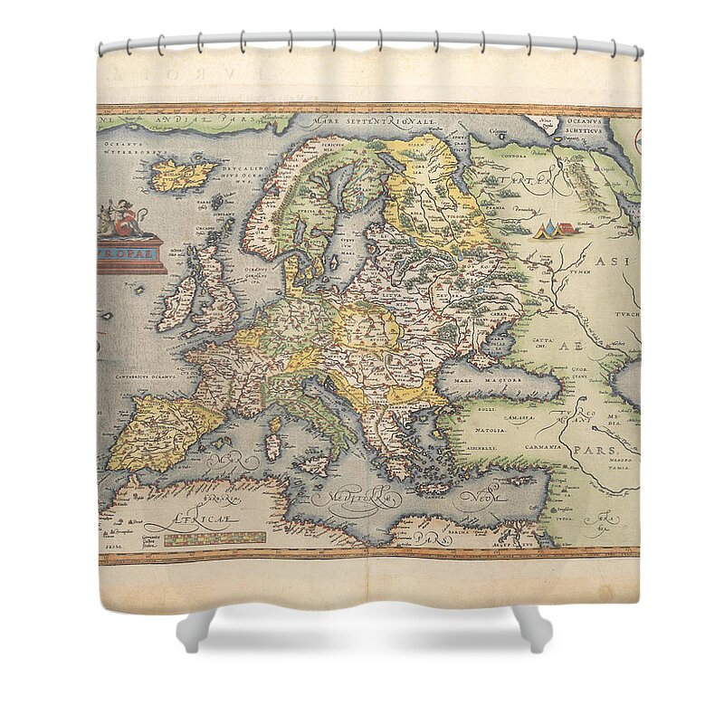 Map Shower Curtain featuring the painting ORTELIUS Europae by MotionAge Designs