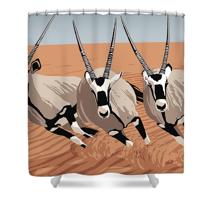 Nikita Coulombe Shower Curtain featuring the painting Oryxes by Nikita Coulombe