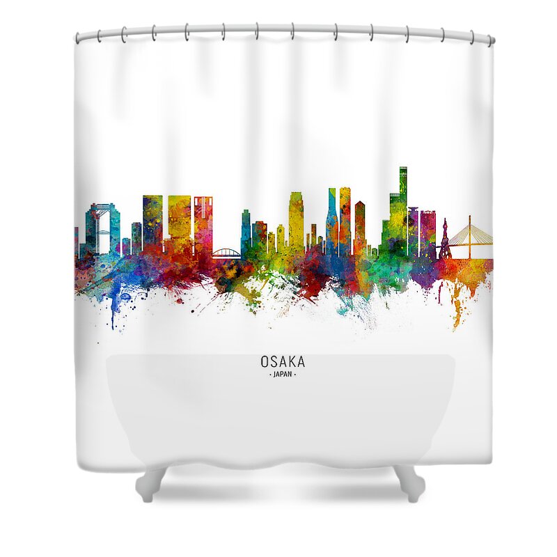 Osaka Shower Curtain featuring the digital art Osaka Japan Skyline by Michael Tompsett