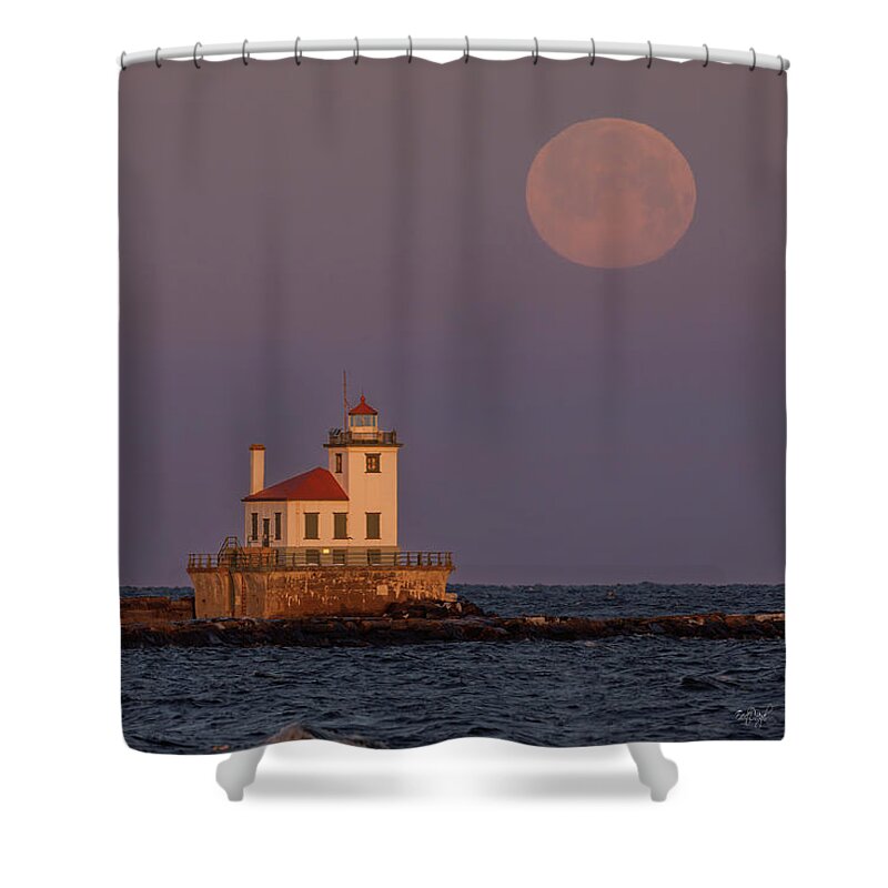 Lighthouse Shower Curtain featuring the photograph Oswego Worm Moon 2023 by Everet Regal