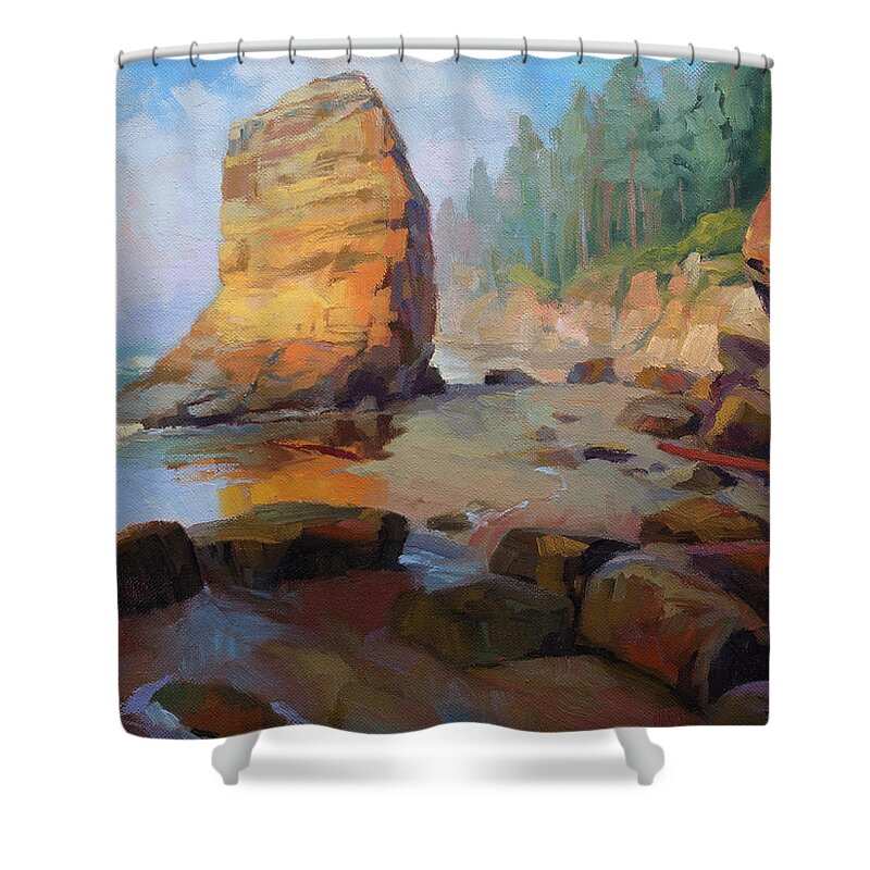 Coast Shower Curtain featuring the painting Otter Rock Beach by Steve Henderson