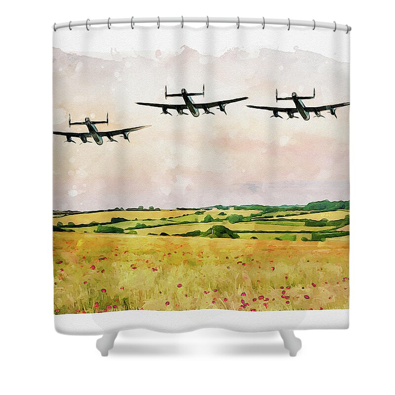 Art Shower Curtain featuring the digital art Our Bomber Boys by Airpower Art
