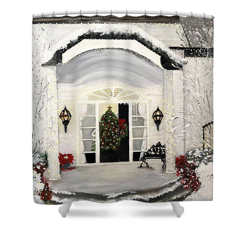 Home Shower Curtain featuring the painting Our Christmas Dreamhome by Juliette Becker