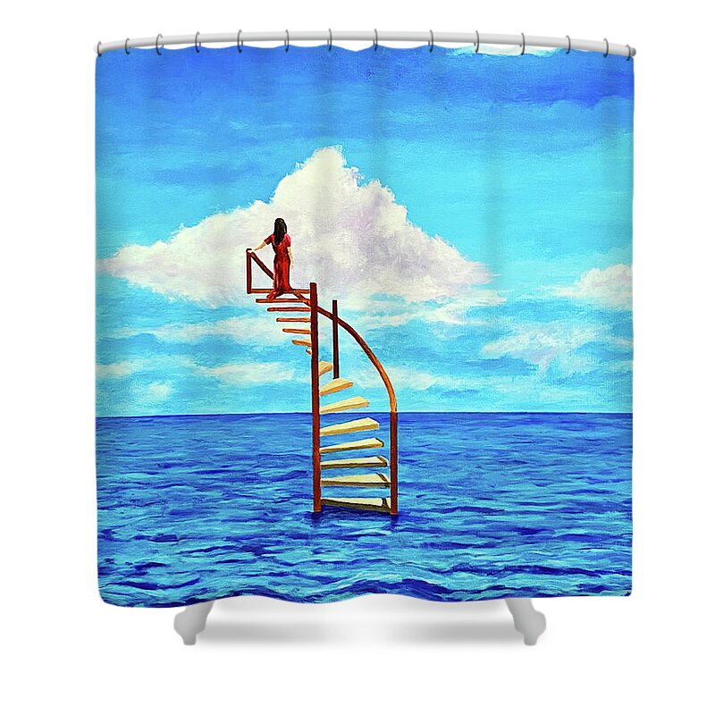 Blue Skies Shower Curtain featuring the painting Out Of The Blue by Thomas Blood