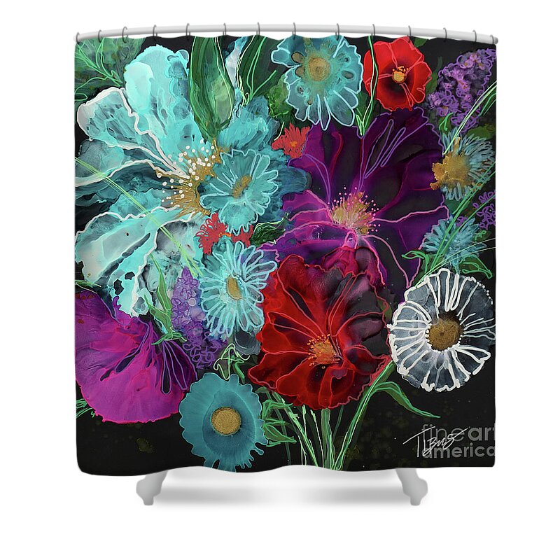  Shower Curtain featuring the painting Out of the Dark by Julie Tibus