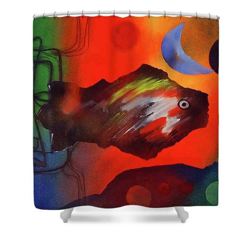 African Shower Curtain featuring the painting Out Of The Deep by Winston Saoli 1950-1995
