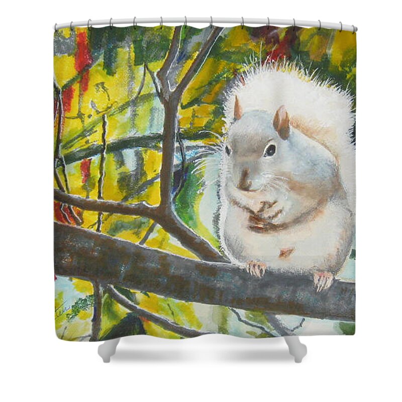 Animal Shower Curtain featuring the painting Out on a limb by Bobby Walters