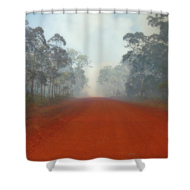 Outback Shower Curtain featuring the photograph Outback Road into Bush Fire by Maryse Jansen