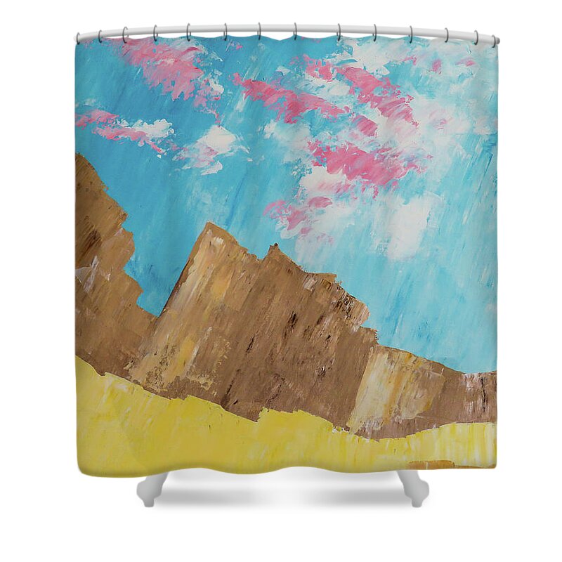 Mountains Shower Curtain featuring the painting Outcroppings Somewhere by Ted Clifton