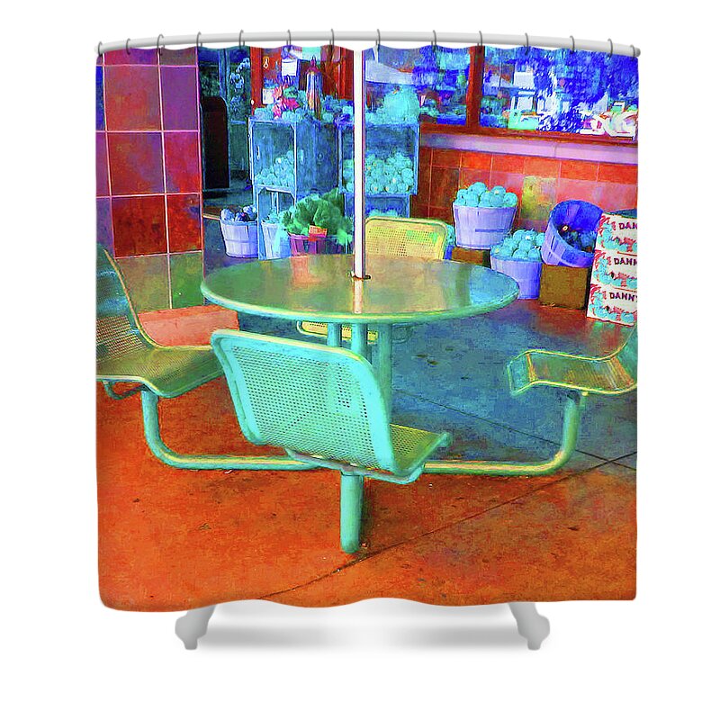Outdoor Furniture Shower Curtain featuring the photograph Outdoor Table by Andrew Lawrence