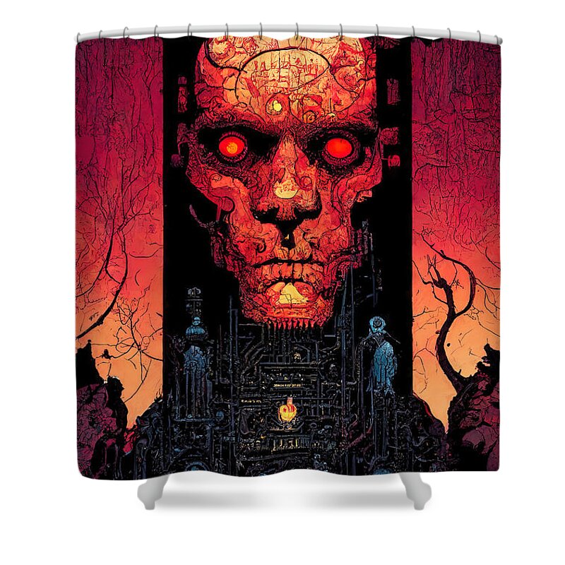 Gate Shower Curtain featuring the painting Overseer of Hell, 02 by AM FineArtPrints