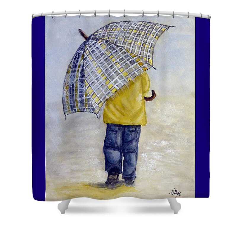 Rain Shower Curtain featuring the painting Oversized Umbrella by Kelly Mills