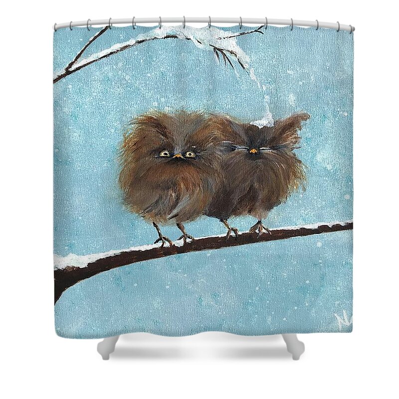Owls Shower Curtain featuring the painting Owl Ouch by Deborah Naves