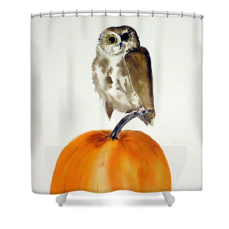 Owl Shower Curtain featuring the painting Owloween by Dominique Bachelet