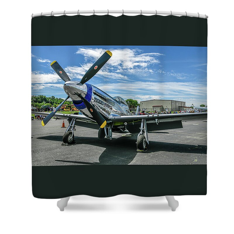 Tigers Revenge Shower Curtain featuring the photograph P-51 Mustang by Anthony Sacco