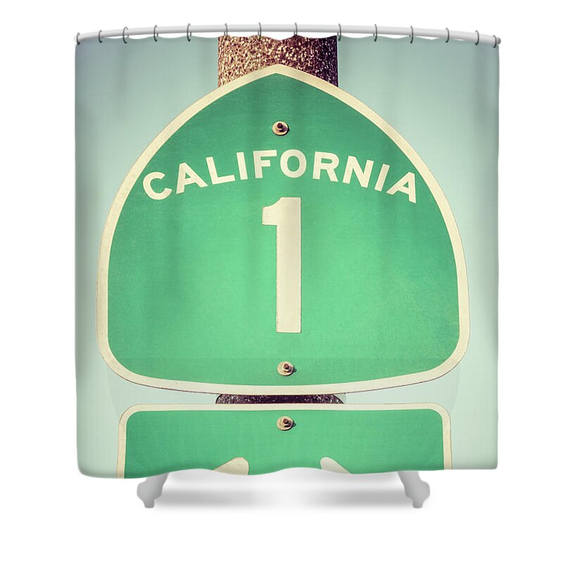 #faatoppicks Shower Curtain featuring the photograph Pacific Coast Highway Sign California State Route 1 by Paul Velgos