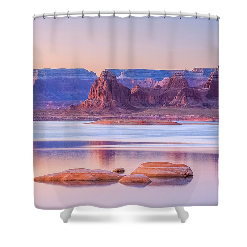 Eroded Shower Curtain featuring the photograph Padre Bay from Cookie Jar Butte by Henk Meijer Photography