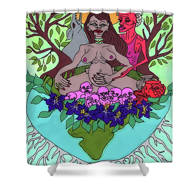 Magic Shower Curtain featuring the drawing Pagan Concept Sketch 4 by Amy E Fraser