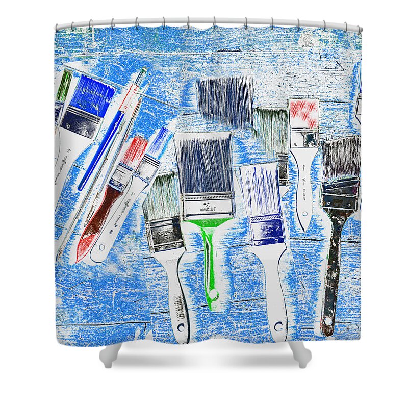 Paintbrushes Shower Curtain featuring the mixed media Paintbrush Abstract by Kae Cheatham