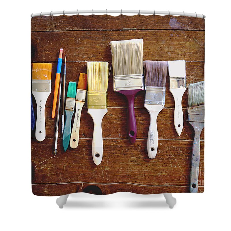 Paiantbrushes Shower Curtain featuring the photograph Paint Brushes #1 by Kae Cheatham