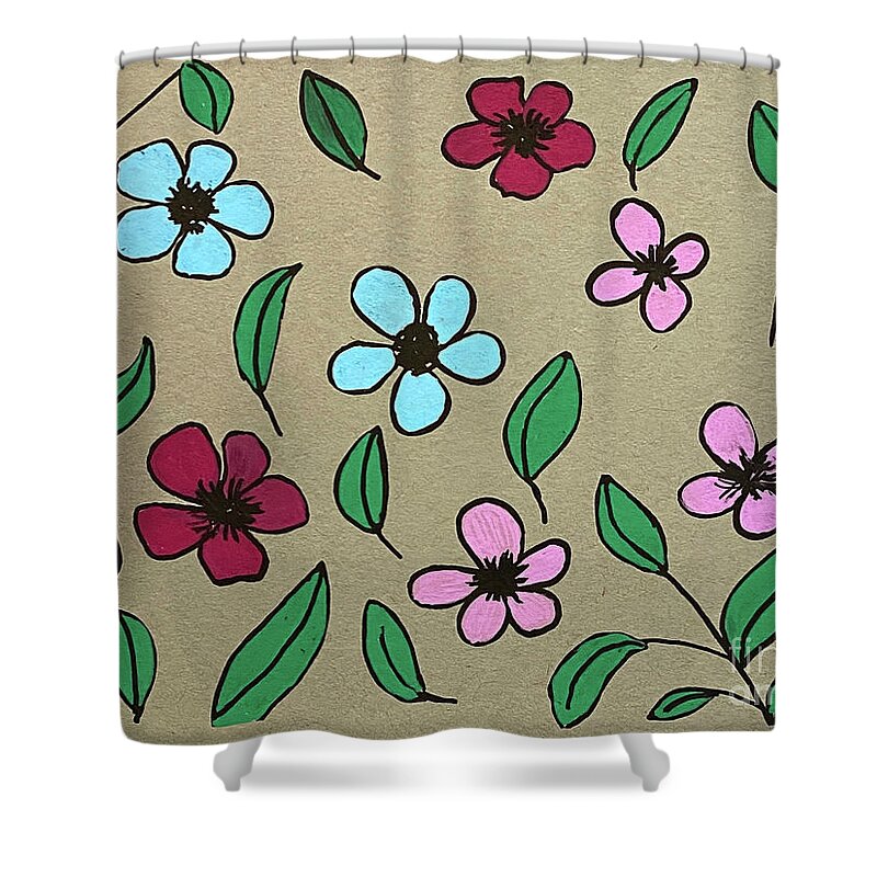 Flower Shower Curtain featuring the drawing Paint Pen Flowers by Lisa Neuman