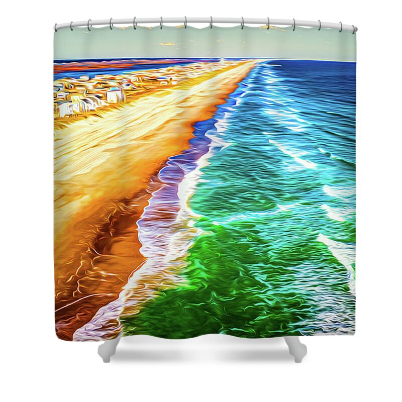 Topsail Beach Shower Curtain featuring the digital art Painted Beach by Sand Catcher