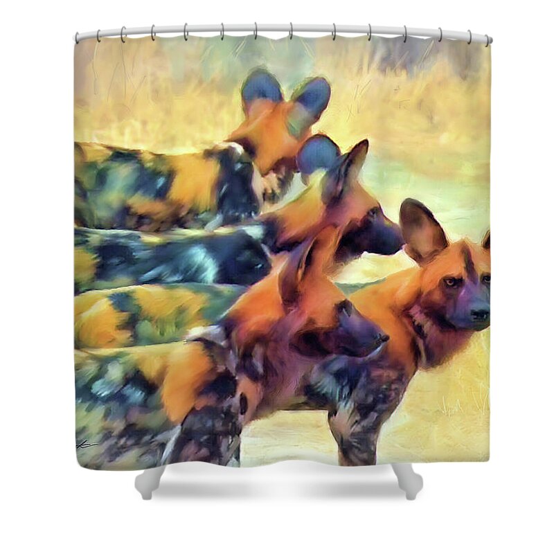 Wild Dogs Shower Curtain featuring the painting Painted Dogs  by Joel Smith