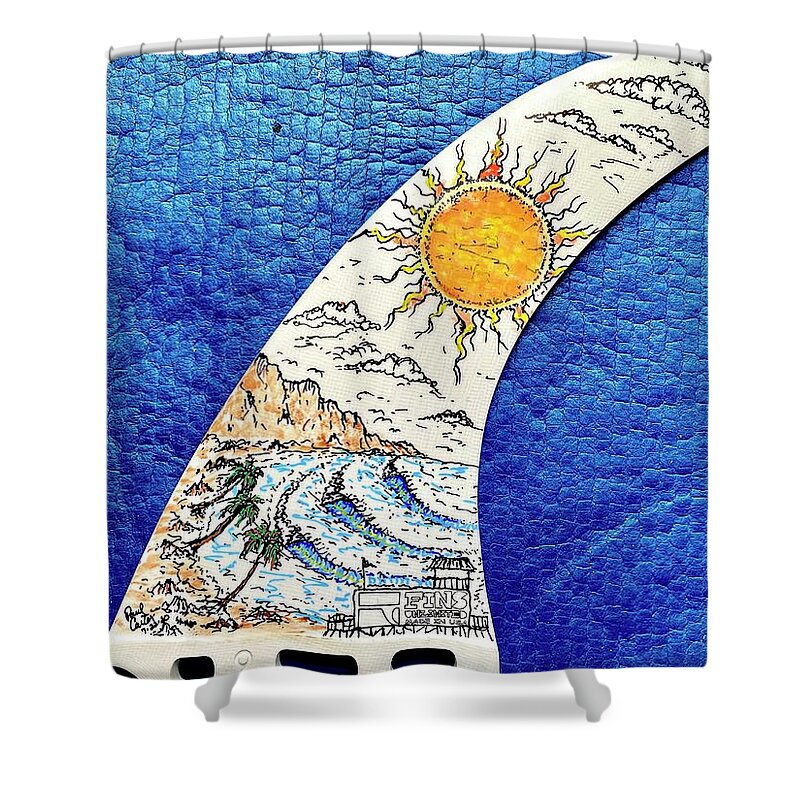 Surfboard Fin Painting Shower Curtain featuring the painting Painted my fin by Paul Carter