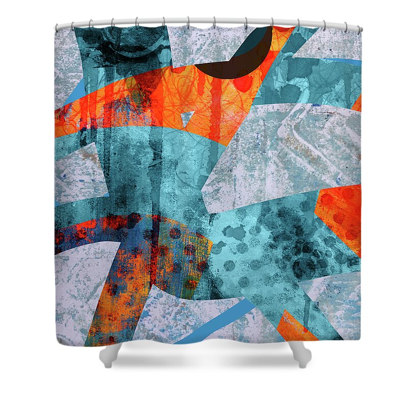 Large Textured Abstract Shower Curtain featuring the mixed media Painter Lines by Nancy Merkle