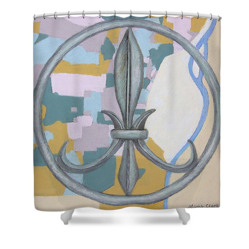 Fleur-de-lis Shower Curtain featuring the pastel Paix by MaryJo Clark