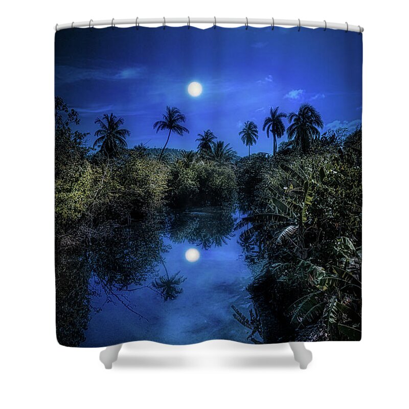 Cuba Shower Curtain featuring the photograph Pale moonlit night by Micah Offman