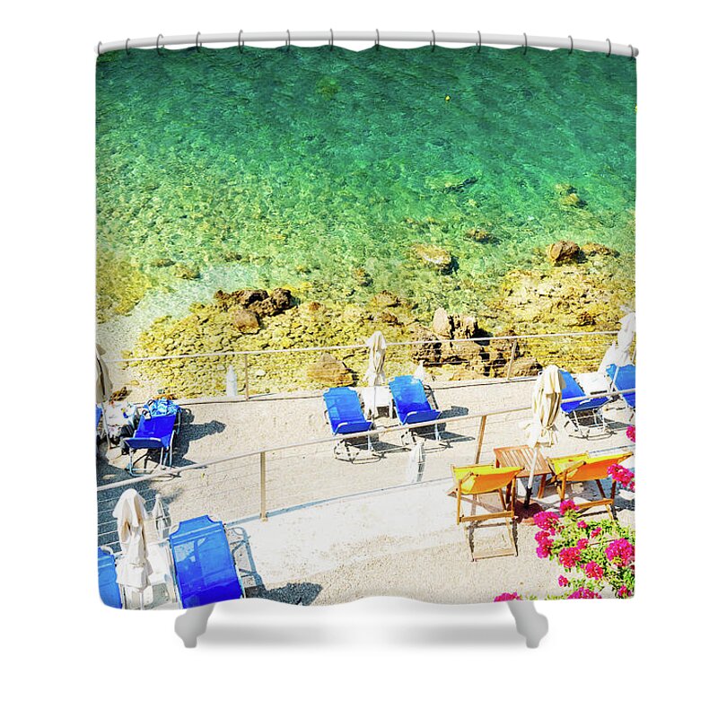 Korfu Shower Curtain featuring the photograph Paleokastritsa beach on Korfu by Anastasy Yarmolovich