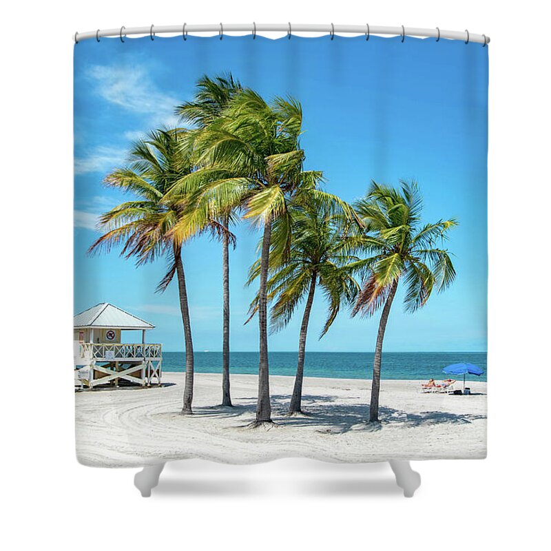 Palm Trees Shower Curtain featuring the photograph Palm Trees on the Beach, Key Biscayne, Florida by Beachtown Views