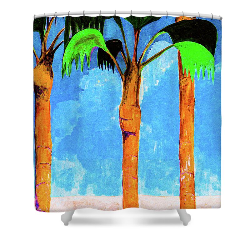 Bold Shower Curtain featuring the painting Palms Three Plus by Ted Clifton