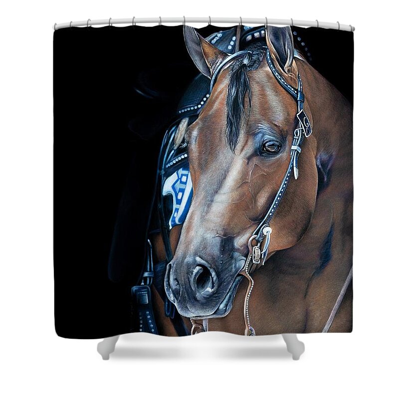 Aqha Shower Curtain featuring the pastel Pam's Ted by Joni Beinborn