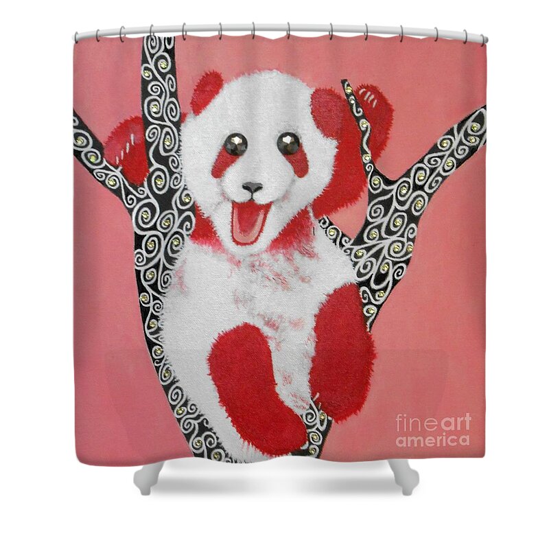Panda Bear Shower Curtain featuring the painting Panda-monium by Jayne Somogy