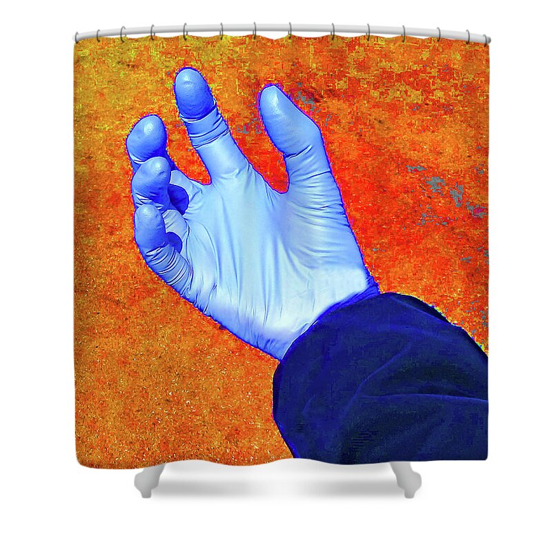 Pandemic Shower Curtain featuring the photograph Pandemic Glove The Fires of Hell by Andrew Lawrence