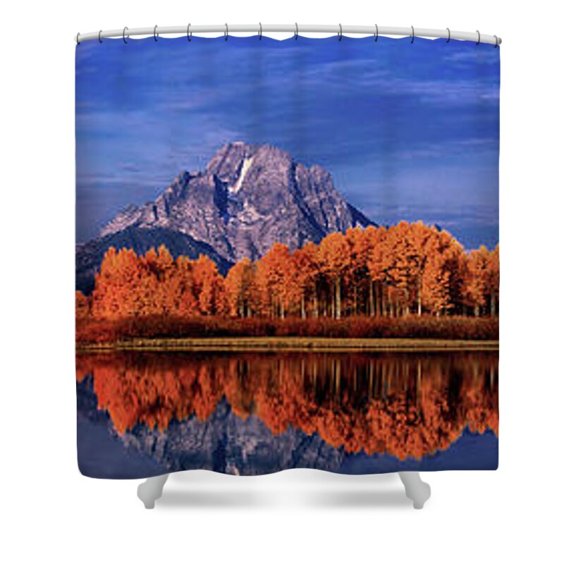 Dave Welling Shower Curtain featuring the photograph Panorama Autumn Oxbow Bend Snake River Grand Tetons by Dave Welling