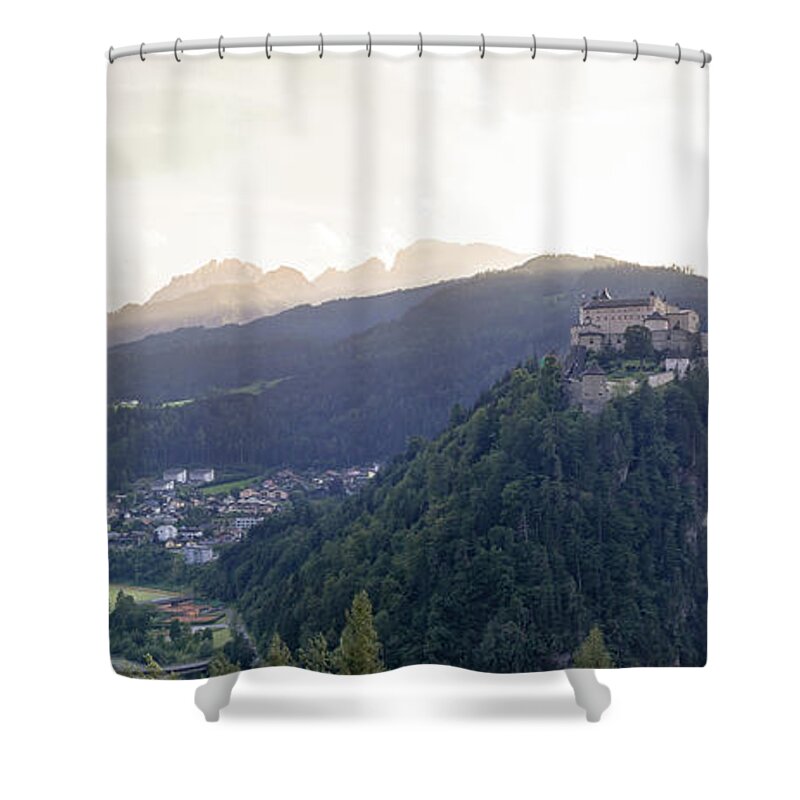 European Shower Curtain featuring the photograph Panorama of Hohenwerfen Castle by Vaclav Sonnek