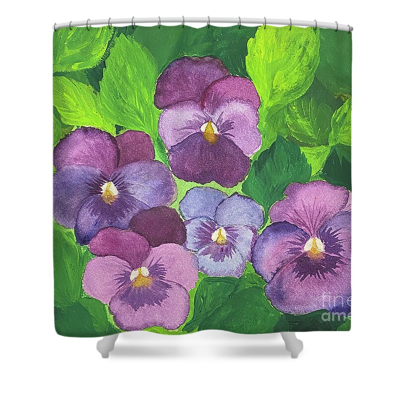 Pansies Shower Curtain featuring the mixed media Pansies by Lisa Neuman