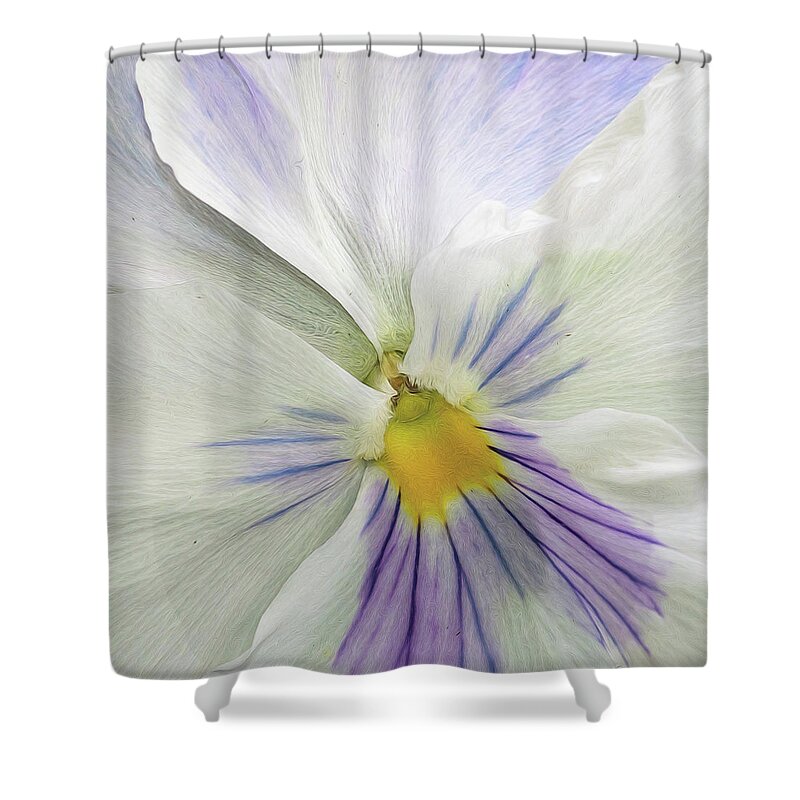 Flower Shower Curtain featuring the photograph Pansy Macro by Cathy Kovarik