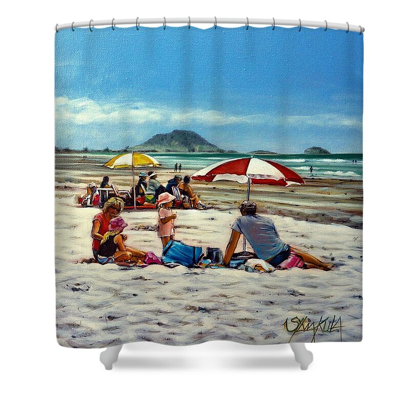 Papamoa Beach Shower Curtain featuring the painting Papamoa Beach 150309 by Sylvia Kula