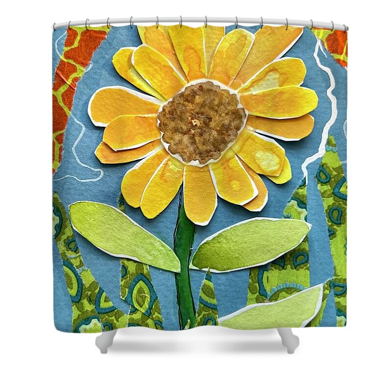  Shower Curtain featuring the painting Paper Sunflower by Theresa Marie Johnson