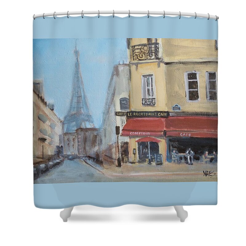 Walt Maes Shower Curtain featuring the painting Paris Cafe by Walt Maes